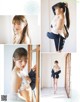 A collage of photos of a woman in lingerie.